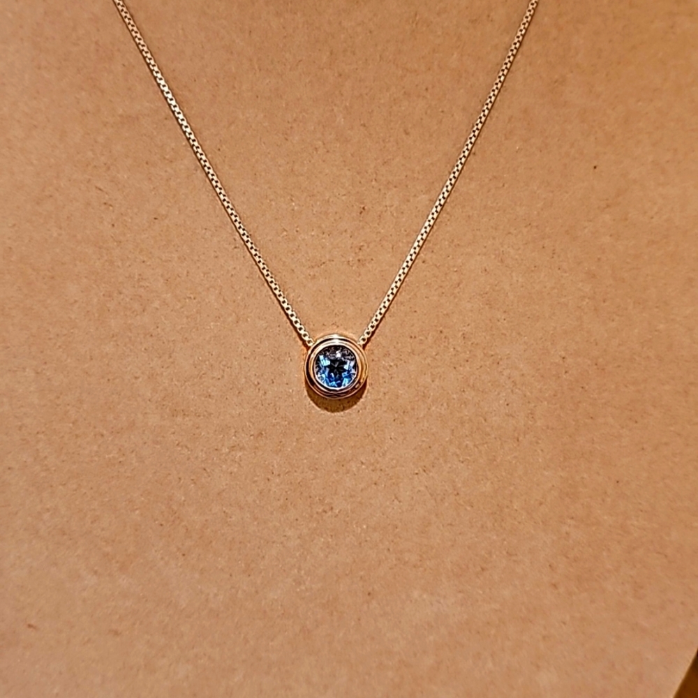 14KT WHITE Gold natural Blue Topaz pendant slide with chain - Picture 2 of 5